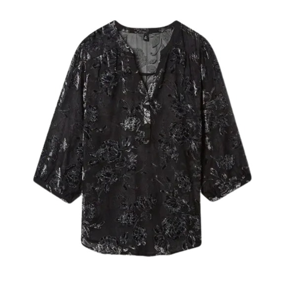 torrid Tops - Torrid Top Womens 5 5X Black Velvet Burnout Floral Sheer Tunic Whimsigoth Vamp